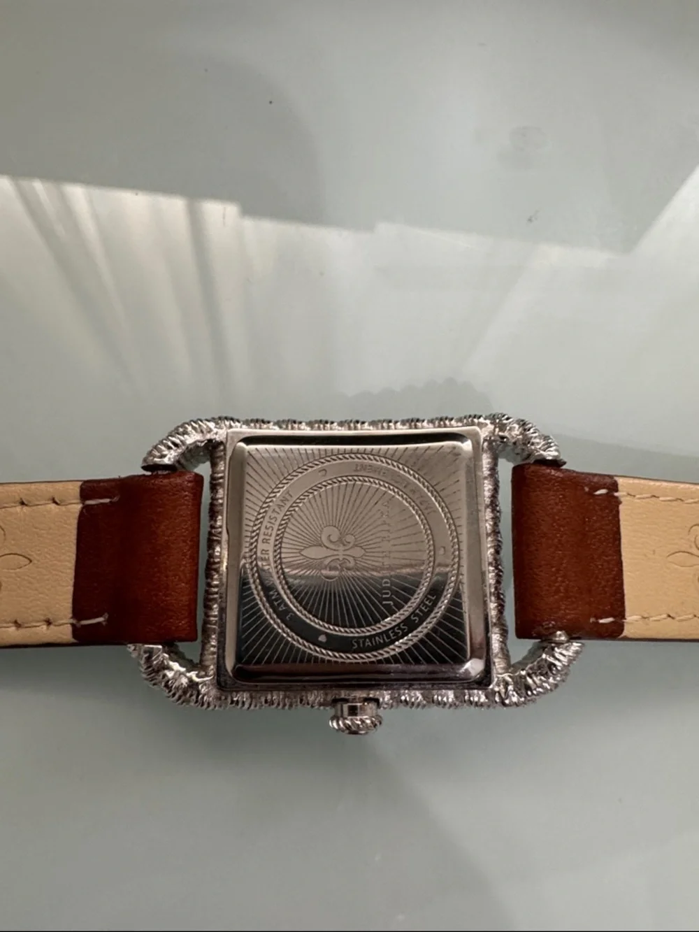 Judith Ripka Silver Rope-Frame Watch - Brown Strap - Picture 3 of 10